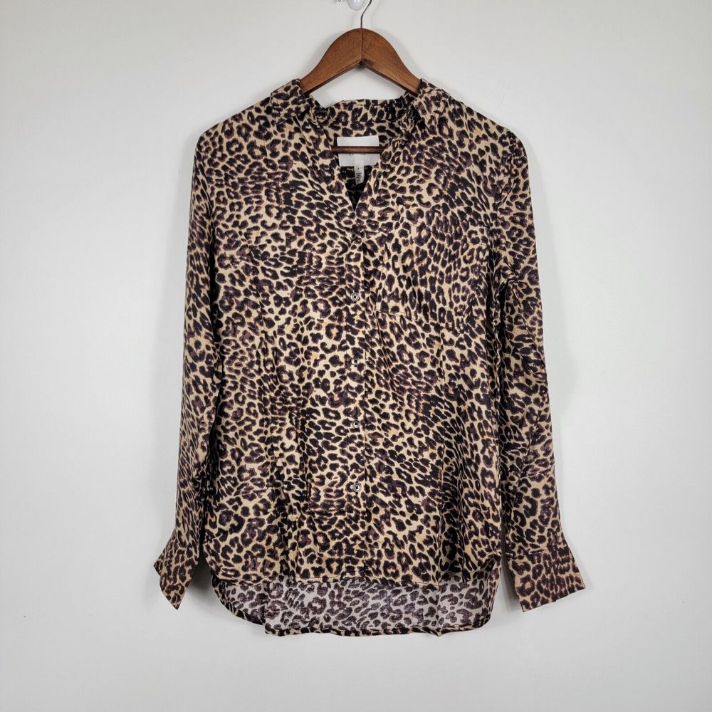 Jessica Simpson Small Blouse Button Up Leopard Pattern‎ Long Sleeve